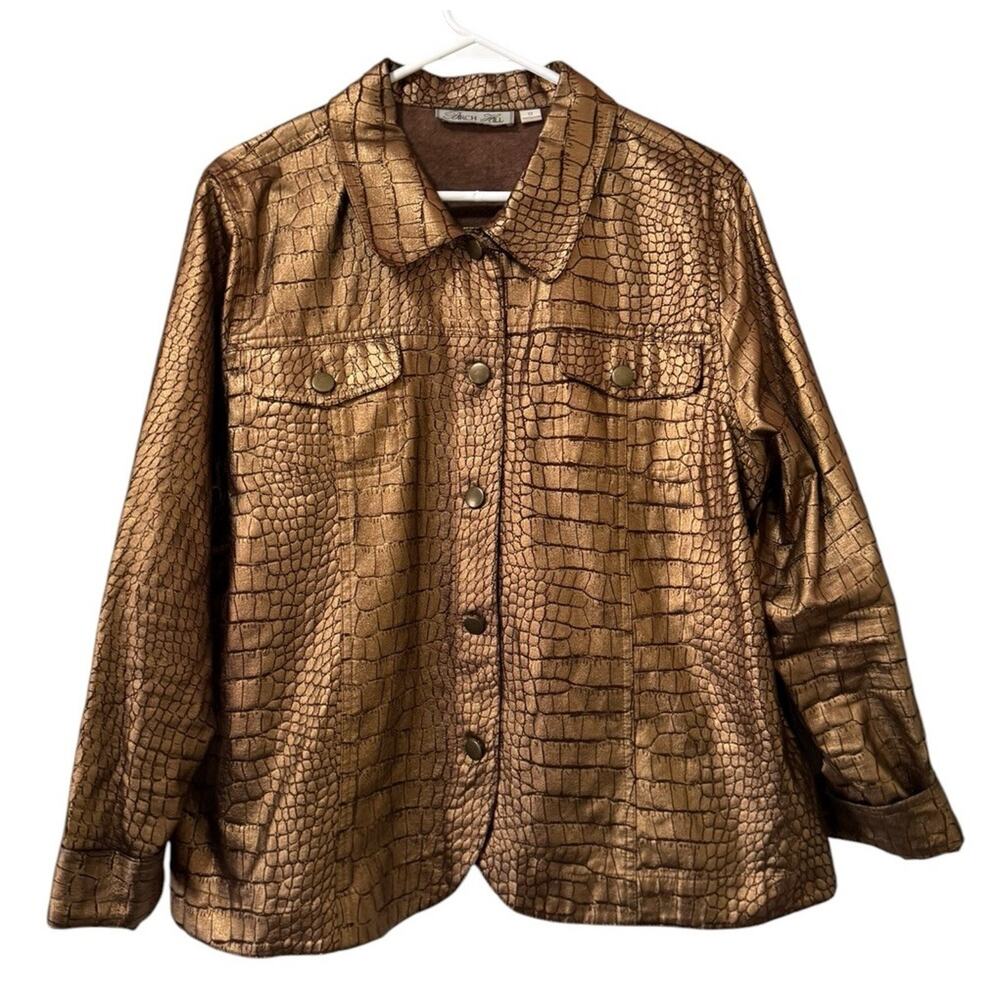 Birch Hill Women‎ Size 1X Button Down Jacket Faux Snake Skin Golden Brown City